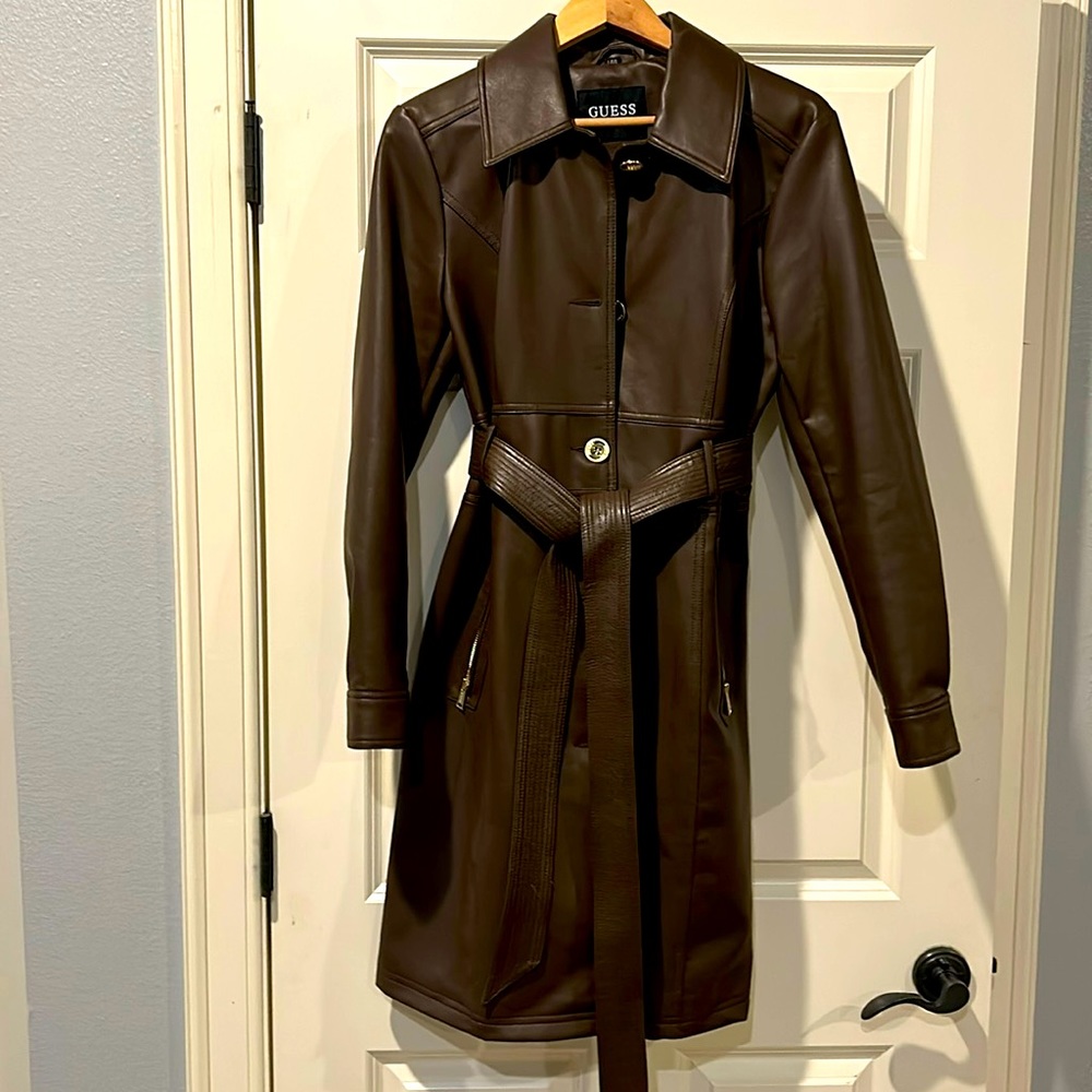 Guess Faux Leather Belted Trench Coat